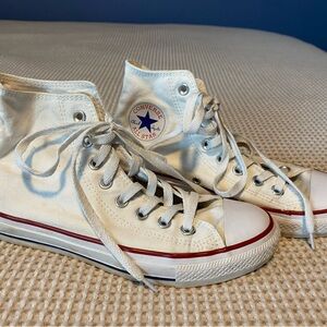 Converse White High Tops with Red Trim